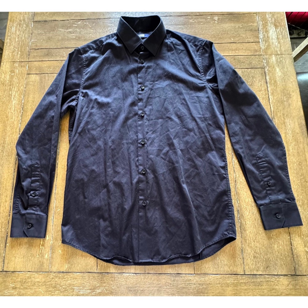 Cavalli Class Mens‎ Black Button Down Dress Shirt Size 16.5 42 Long Sleeve